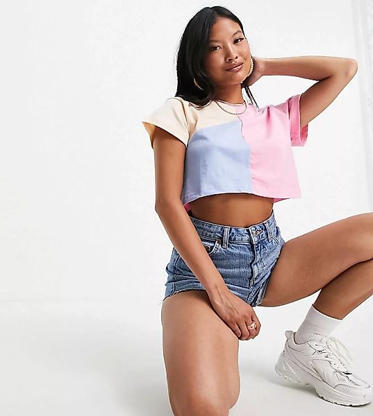 Missguided Petite – T-Shirt mit mehrfarbigem Farbblock-Design, Kombiteil günstig online kaufen