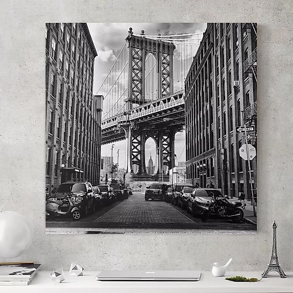 Leinwandbild - Quadrat Manhattan Bridge in America günstig online kaufen