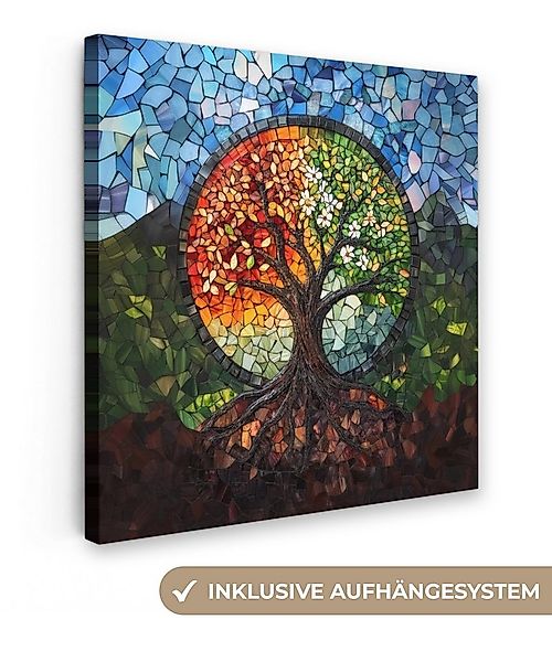 OneMillionCanvasses® Leinwandbild Baum - Jahreszeiten - Mosaik - Berge, Fot günstig online kaufen