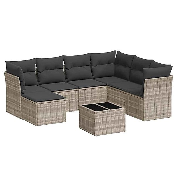 vidaXL 8-Tlg Garten-Sofagarnitur mit Kissen Hellgrau Poly Rattan 3249841 günstig online kaufen