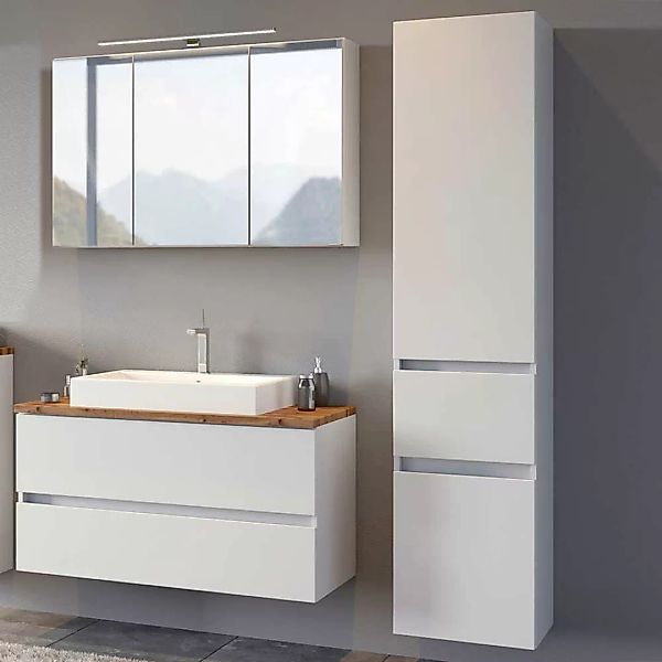 Kleines Badezimmer Set in Weiß und Wildeiche Optik Made in Germany (dreitei günstig online kaufen
