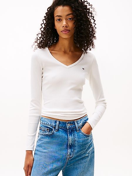 Tommy Jeans Langarmshirt "TJW SLIM ESSENTIAL RIB V LS", mit Logostickerei günstig online kaufen