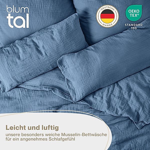 Blumtal Bettwäsche Musselin 100% Baumwolle im Set, Kopfkissenbezug & Decken günstig online kaufen