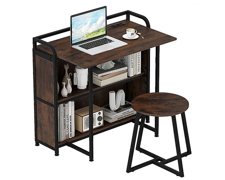 COSTWAY Schreibtisch (mit Hocker), mit Steckdose, Klapptisch Beistelltisch günstig online kaufen