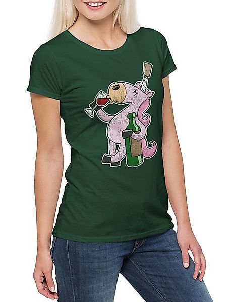 Urban Backwoods Print-Shirt Drinking Unicorn Damen T-Shirt Einhorn Comic An günstig online kaufen