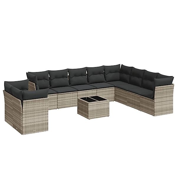 vidaXL 11-Tlg Garten-Sofagarnitur mit Kissen Hellgrau Poly Rattan 3249711 günstig online kaufen