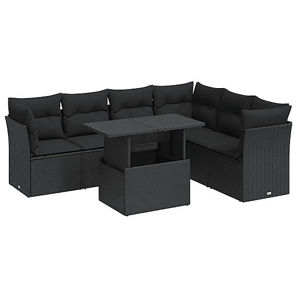 vidaXL 7-Tlg Garten-Sofagarnitur mit Kissen Schwarz Poly Rattan 3326166 günstig online kaufen