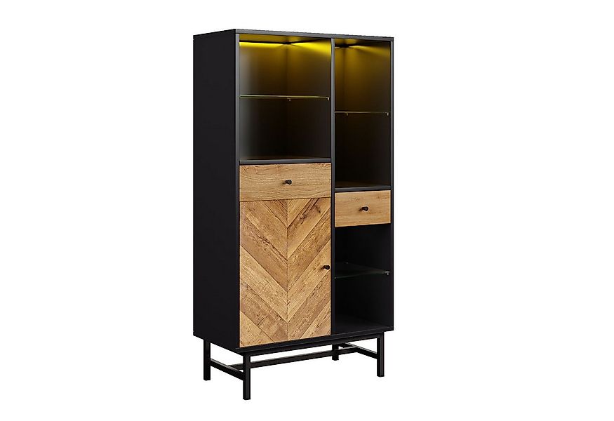 HAUSS SPOLE Vitrine mit 12-farbigem LED-Lichtband, 2 Schubladen und Glasböd günstig online kaufen