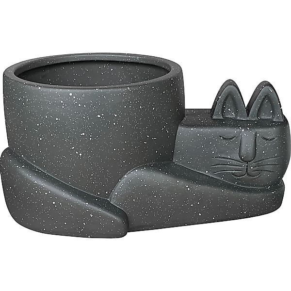 Pflanztopf-Katze Keramik 12 cm x 25 cm x 18 cm Dunkelgrau günstig online kaufen