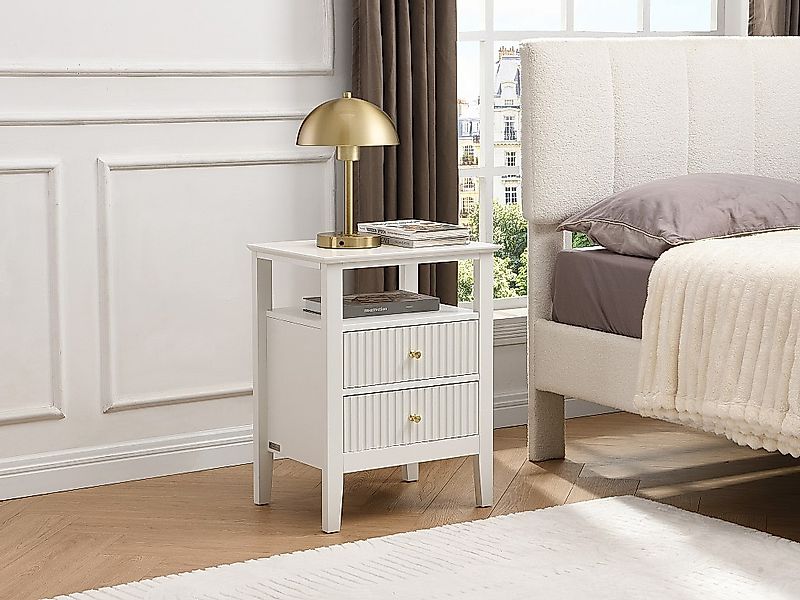 Nachttisch 2er-Set 2 Schubladen & 1 Ablage – MDF – Weiß – NIRIVA günstig online kaufen