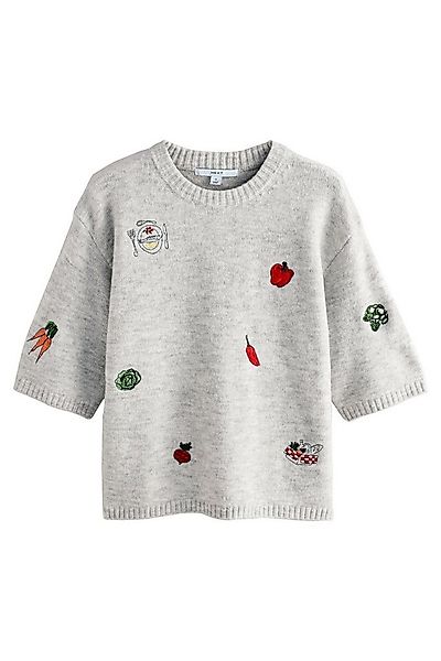Next Rundhalspullover Kurzarm-T-Shirt aus Strick mit Gemüsestickerei (1-tlg günstig online kaufen