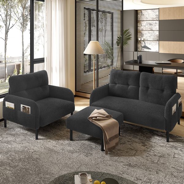 STILVORA Wohnzimmer-Set Cord 3er-Set Loungesofa Sitzgruppe,Hocker&2er-Sofa günstig online kaufen