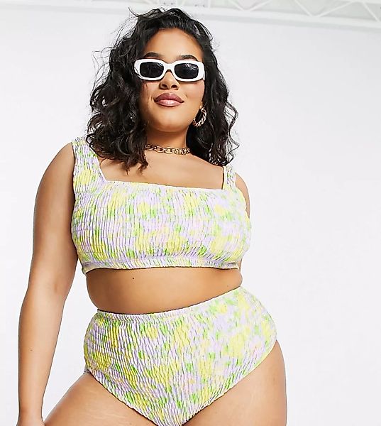 ASOS DESIGN Curve – Mix & Match – Gesmoktes Bikiniunterteil mit hoher Taill günstig online kaufen