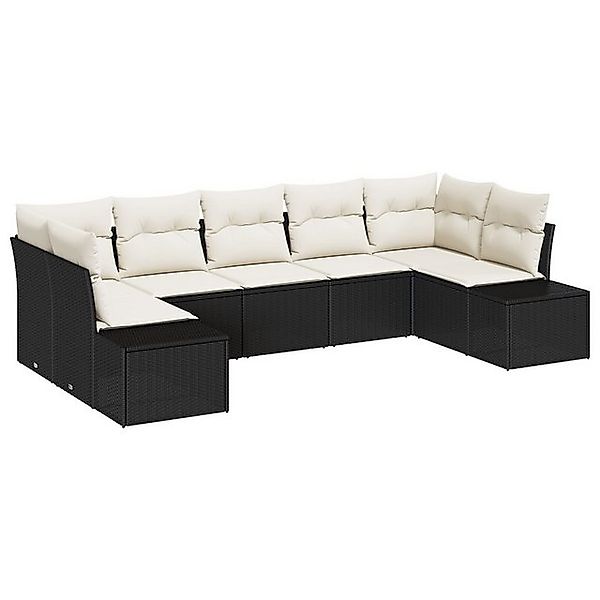 vidaXL Loungesofa 7-teiliges Garten-Sofaset mit Kissen Schwarz Poly-Rattan, günstig online kaufen