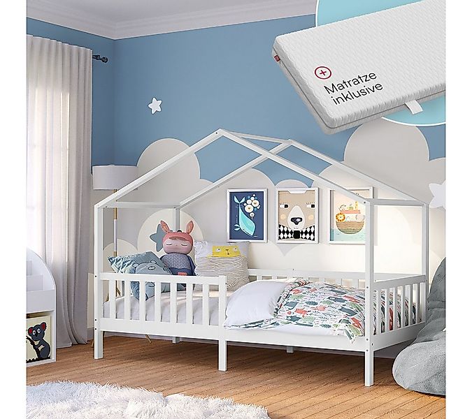 Bellabino Kinderbett Bia mit Rausfallschutz & Lattenrost (weiß, mit Matratz günstig online kaufen