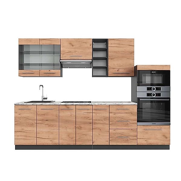 Vicco Fame-Line Küchenzeile Goldkraft Eiche/Anthrazit 280 cm AP Marmor ohne günstig online kaufen