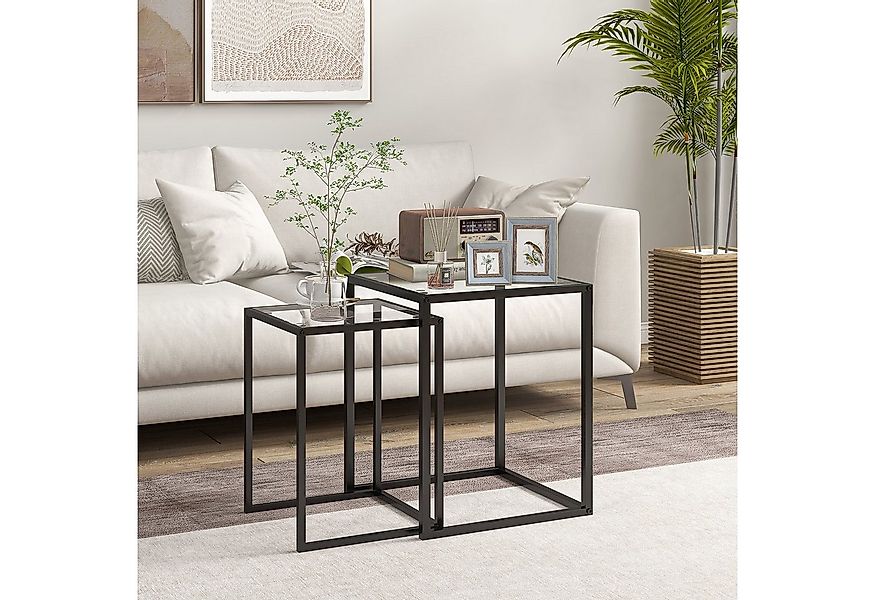 HOMCOM Beistelltisch Stapelbarer Couchtisch mit Stahlrahmen (Wohnzimmertisc günstig online kaufen