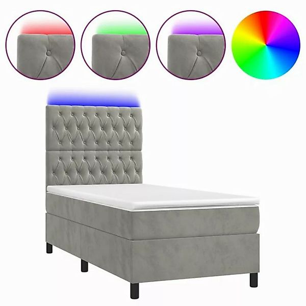 vidaXL Boxspringbett Boxspringbett mit Matratze LED Hellgrau 90x200 cm Samt günstig online kaufen