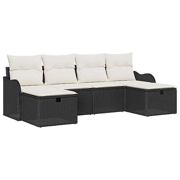vidaXL Garten-Sofa-Set mit Kissen 6-Tlg Schwarz Poly Rattan 3360348 günstig online kaufen