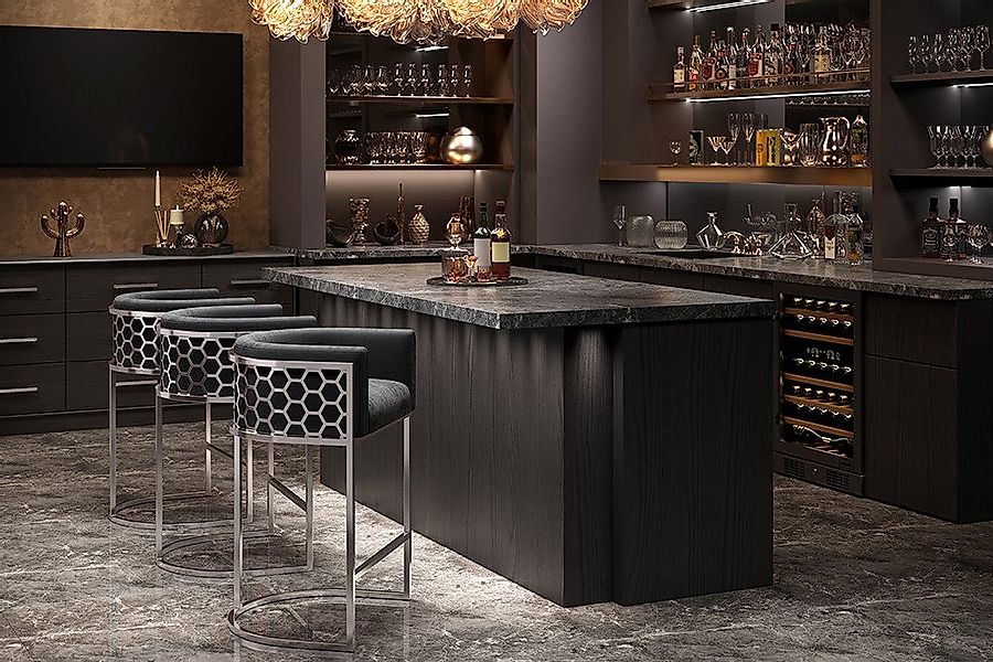 riess-ambiente Barhocker ELEGANCE grau / silber - Samt, Edelstahl, mit Arml günstig online kaufen