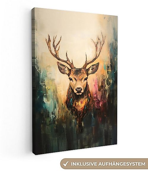 OneMillionCanvasses® Leinwandbild Hirsch - Gemalt - Geweih - Braun, Fotodru günstig online kaufen