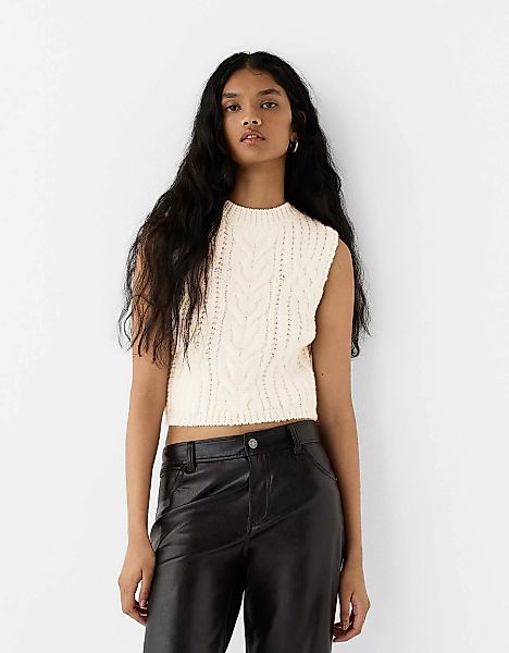 Bershka Weste Mit Flechtmuster Damen M Weiss günstig online kaufen