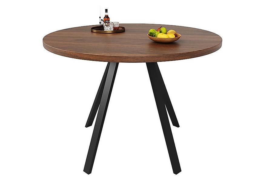 TavilaEcon Esstisch Runder Walnussfarben Esszimmertisch, metallische schwar günstig online kaufen