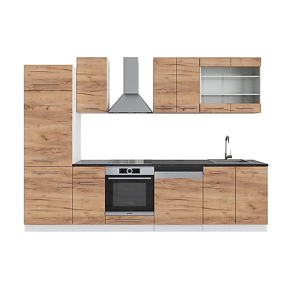 Vicco Fame-Line Küchenzeile Goldkraft Eiche/Weiß 300 cm AP Anthrazit ohne E günstig online kaufen