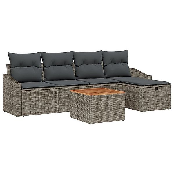 vidaXL Loungesofa 6-teiliges Garten Sofaset mit Kissen Grau Poly Rattan, 6 günstig online kaufen