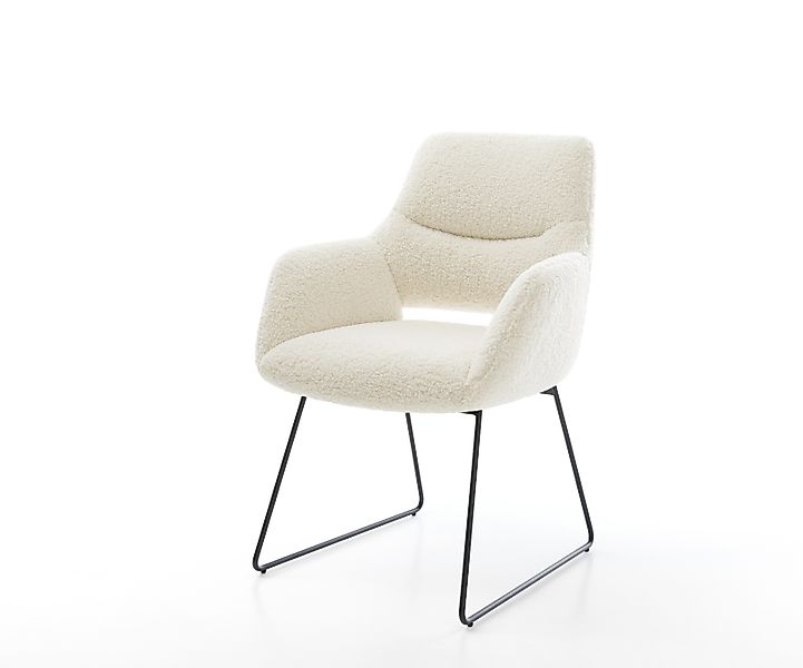 Esszimmerstuhl Yago-Flex mit Armlehnen Teddystoff Beige Kufengestell Schwar günstig online kaufen