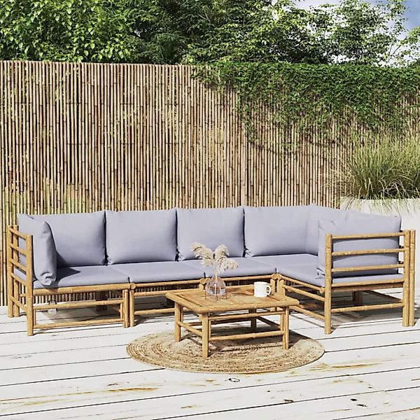 Vidaxl 6-tlg. Garten-lounge-set Mit Hellgrauen Kissen Bambus günstig online kaufen