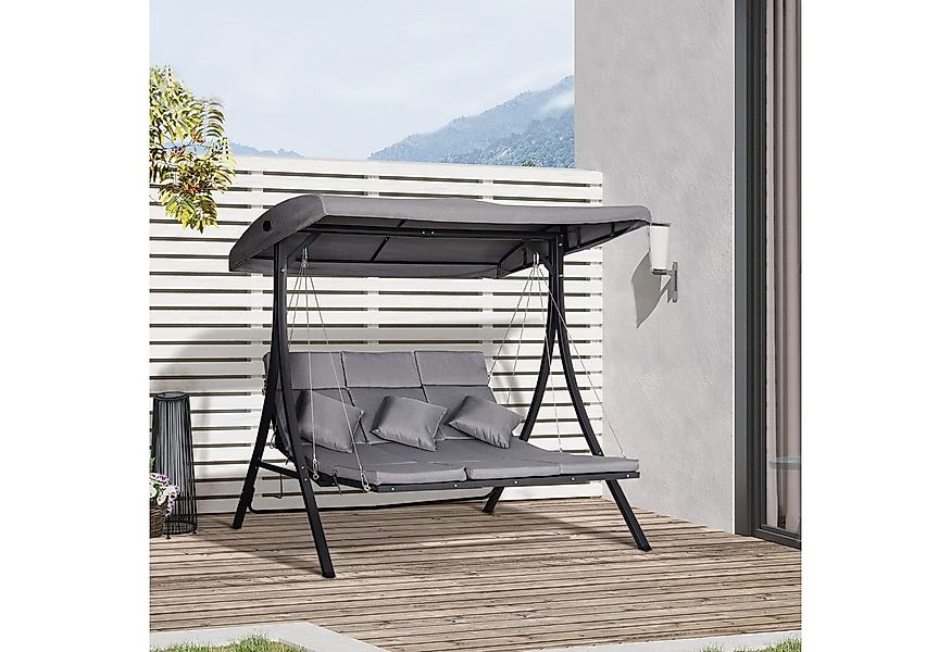 Outsunny Hollywoodschaukel Gartenschaukelmit mit Sonnendach, 3-Sitzer, Vers günstig online kaufen