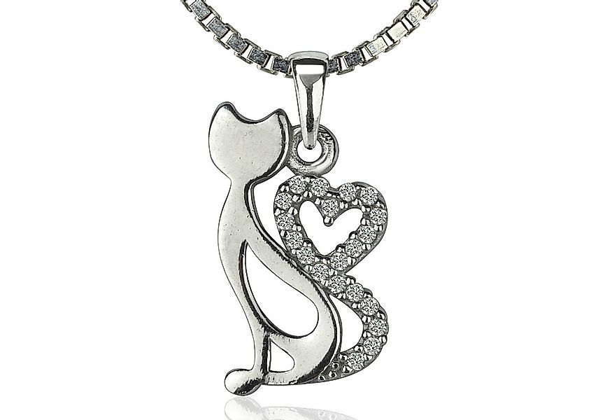 NAHLE Kette mit Anhänger Herz Katze Silberkette Katzen Liebhaber Kette Kätz günstig online kaufen