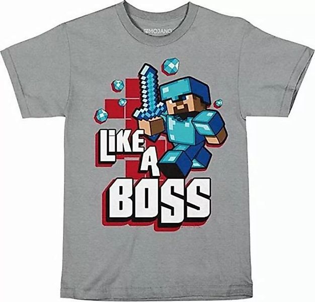 Minecraft Print-Shirt MINECRAFT T-SHIRT Hellgrau LIKE A BOSS - Erwachsene + günstig online kaufen