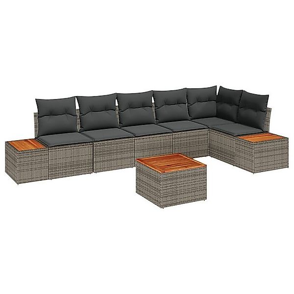 vidaXL Loungesofa 7-teiliges Garten Sofa Set mit Kissen Grau Poly Rattan, 7 günstig online kaufen