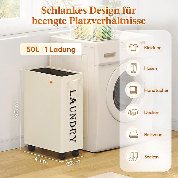 Lifewit Wäschekorb Rollbarer Wäschekorb 50L / günstig online kaufen