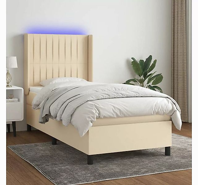 vidaXL Boxspringbett Boxspringbett mit Matratze LED Creme 90x200 cm Stoff B günstig online kaufen