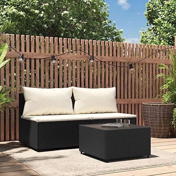 Vidaxl 3-tlg. Garten-lounge-set Mit Kissen Schwarz Poly Rattan günstig online kaufen