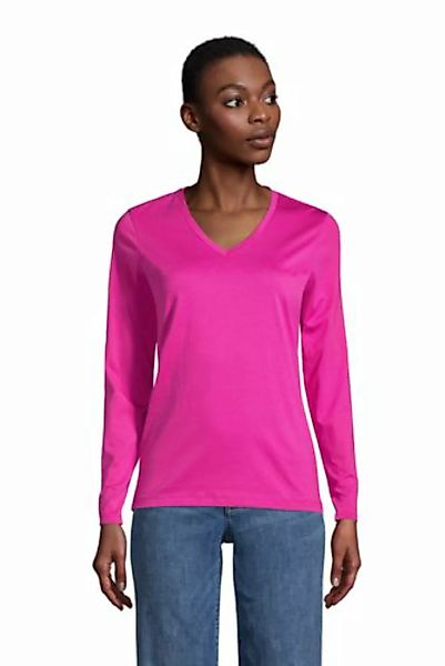 Supima Langarm-Shirt mit V-Ausschnitt, Damen, Größe: L Normal, Rot, Baumwol günstig online kaufen