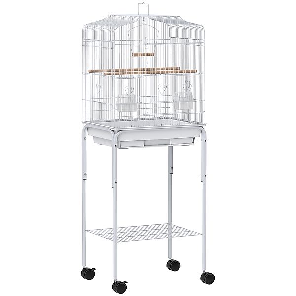 PawHut Vogelkäfig, großer Käfig mit Rollen, Ablagefach, Türen, 2 Futternäpf günstig online kaufen