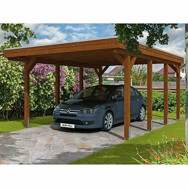 Skan Holz Carport Friesland 397 cm x 555 cm Nussbaum günstig online kaufen