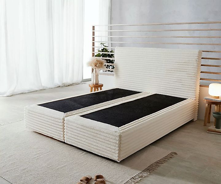 DELIFE Bettgestell Dream-Well, Plüsch-Cord Beige 160x200 günstig online kaufen