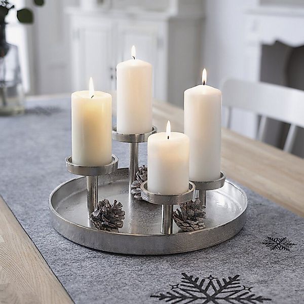 Home-trends24.de Kerzenhalter Kerzenhalter Silber Tablett Adventskranz günstig online kaufen