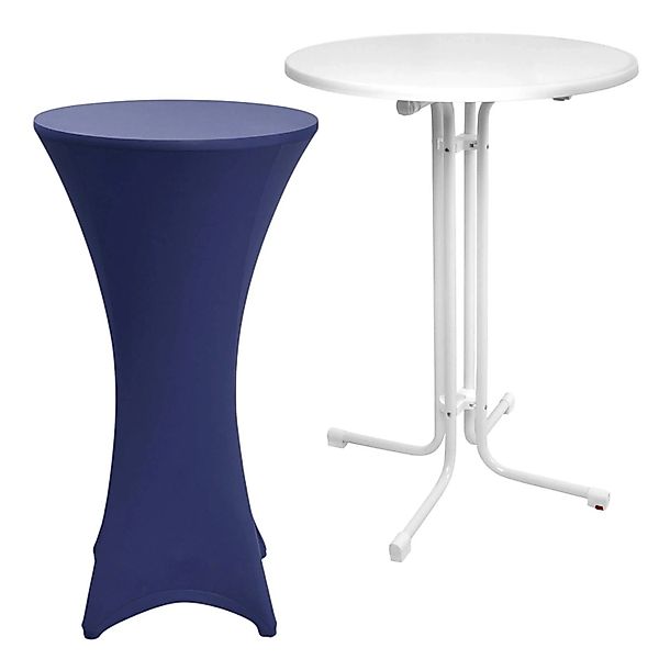 Beautissu Sylt Stehtisch Ø 80cm Weiß mit Stella Stehtischhusse Ø 80cm Blau günstig online kaufen