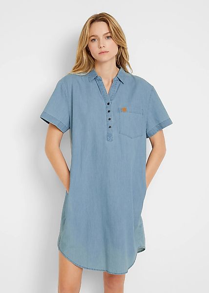 bonprix Jeanskleid Brusttasche Casual, aus Baumwolle, Oversize Passform günstig online kaufen