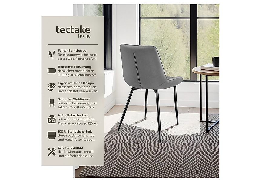 tectake Esszimmerstuhl Set Stuhl Monroe Samtoptik (Set, 2 St), Ergonomisch günstig online kaufen