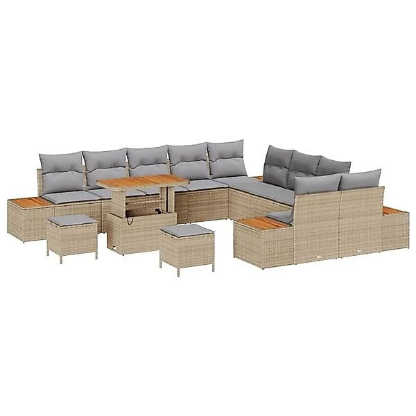 vidaXL Gartensofa-set mit Kissen mit Speicher 13-Tlg Beige Poly-Rattan 3364 günstig online kaufen
