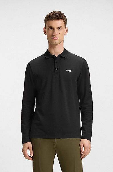 BOSS GREEN Langarm-Poloshirt Plisy mit Streifen am Kragen günstig online kaufen