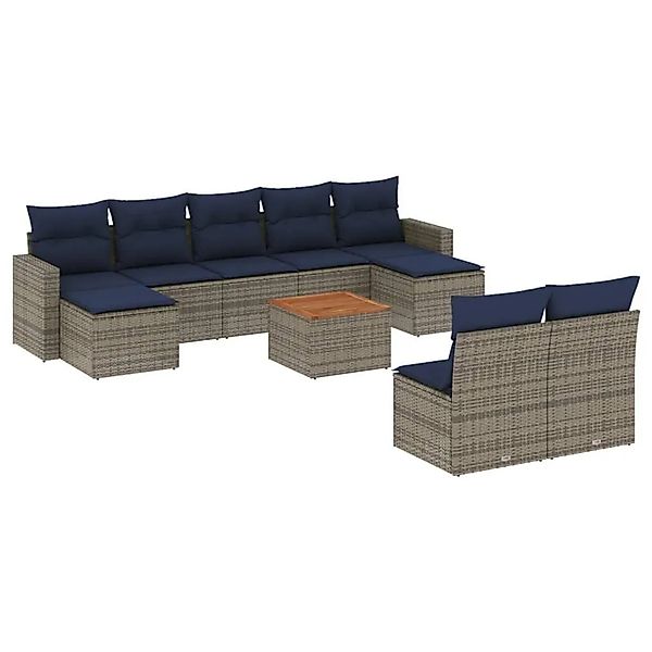 vidaXL 10-Tlg Gartensofa-Set mit Kissen Grau Polyrattan 3256656 günstig online kaufen