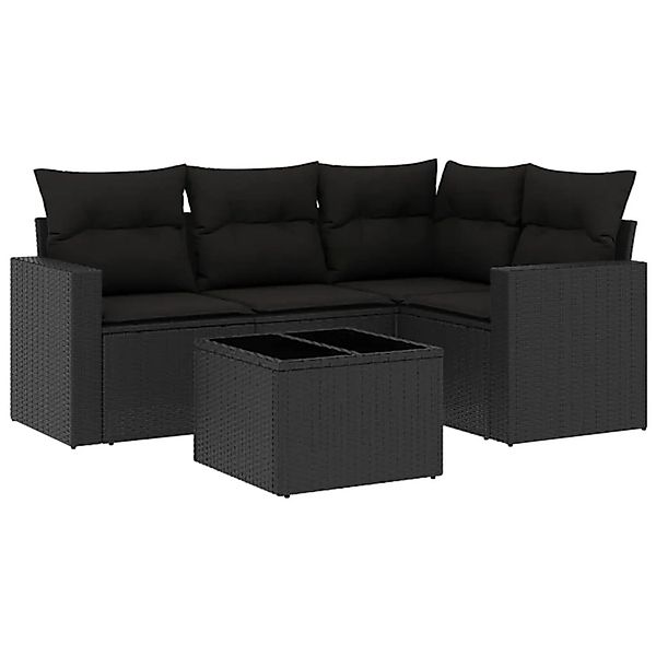 vidaXL 5-Tlg Garten-Sofagarnitur mit Kissen Schwarz Poly Rattan 3251252 günstig online kaufen